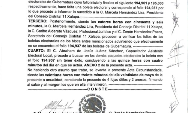 Denuncia PRD pérdida de dos boletas electorales del Consejo Distrital Xalapa II