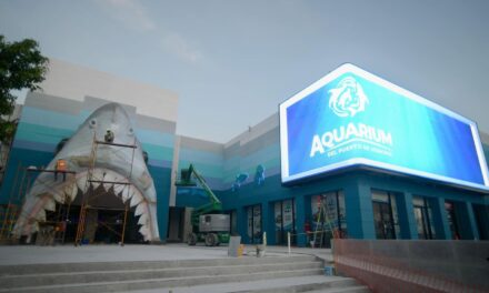 Instalan colosal pantalla interactiva en fachada del Aquarium de Veracruz