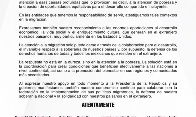 Rocío Nahle respalda política migratoria de la presidenta Claudia Sheinbaum