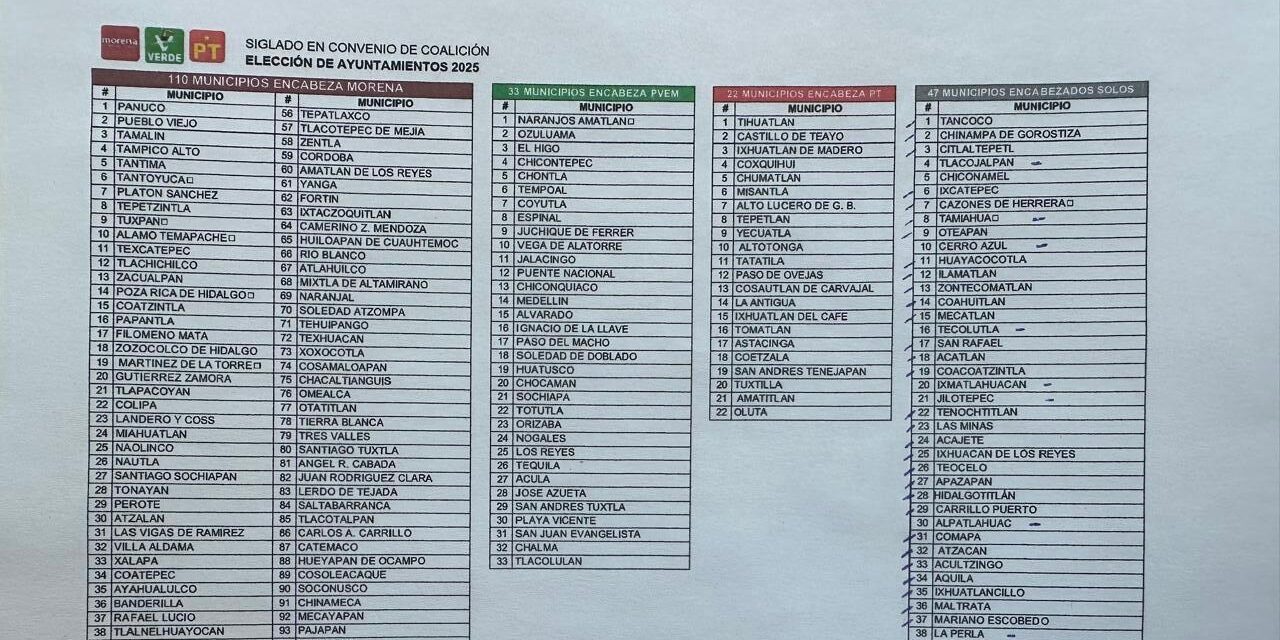 Número de municipios en coalición Morena-PT-Verde, aún no es definitivo en Veracruz