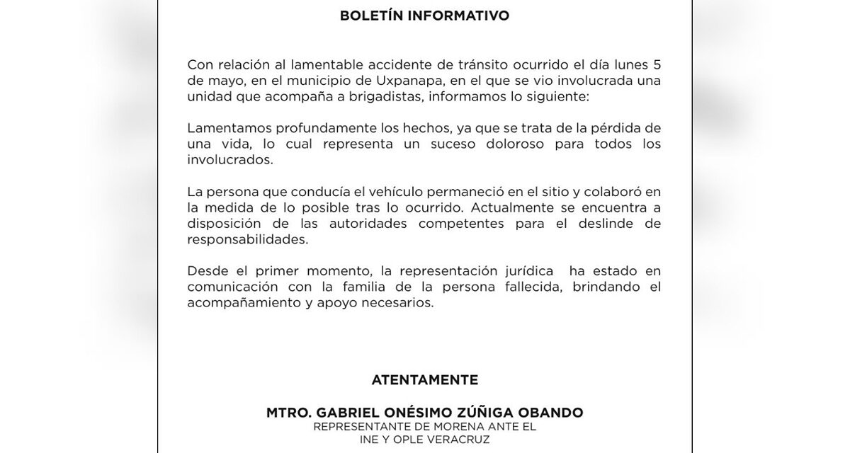 Morena lamenta deceso de persona durante gira en Uxpanapa