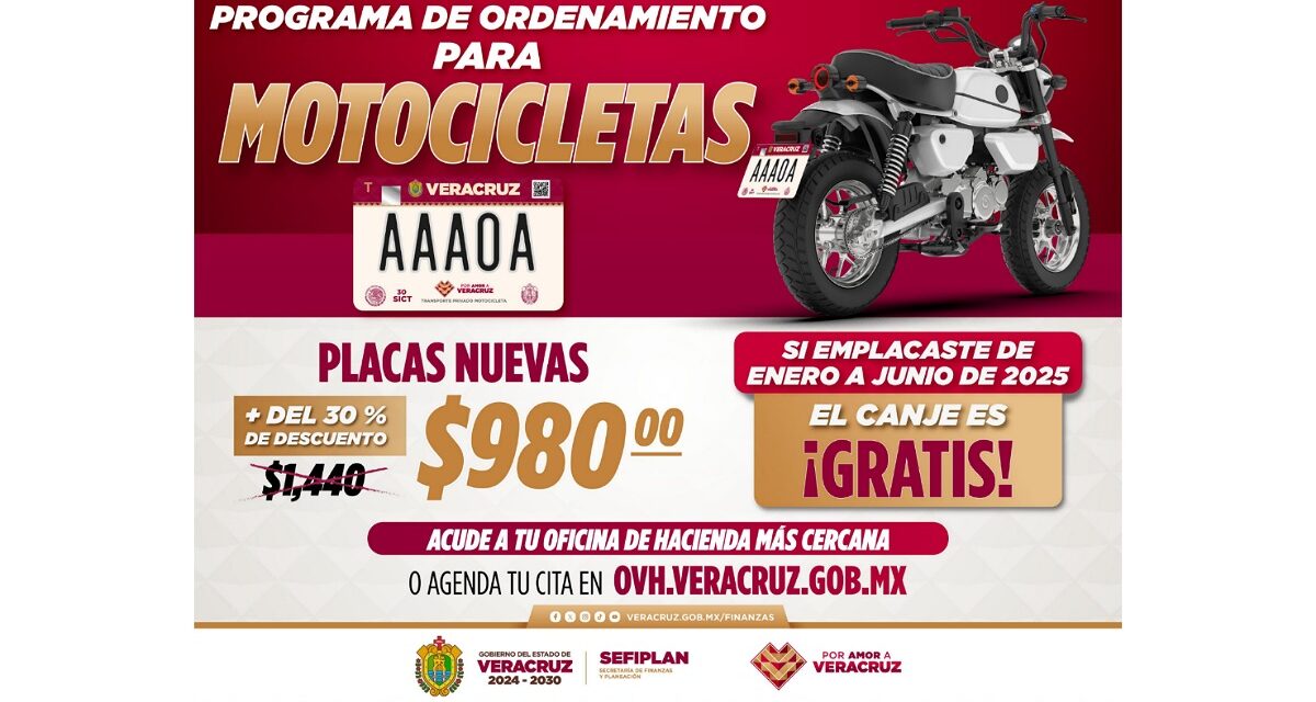 El 23 de junio inicia el programa de ordenamiento para motocicletas en Veracruz