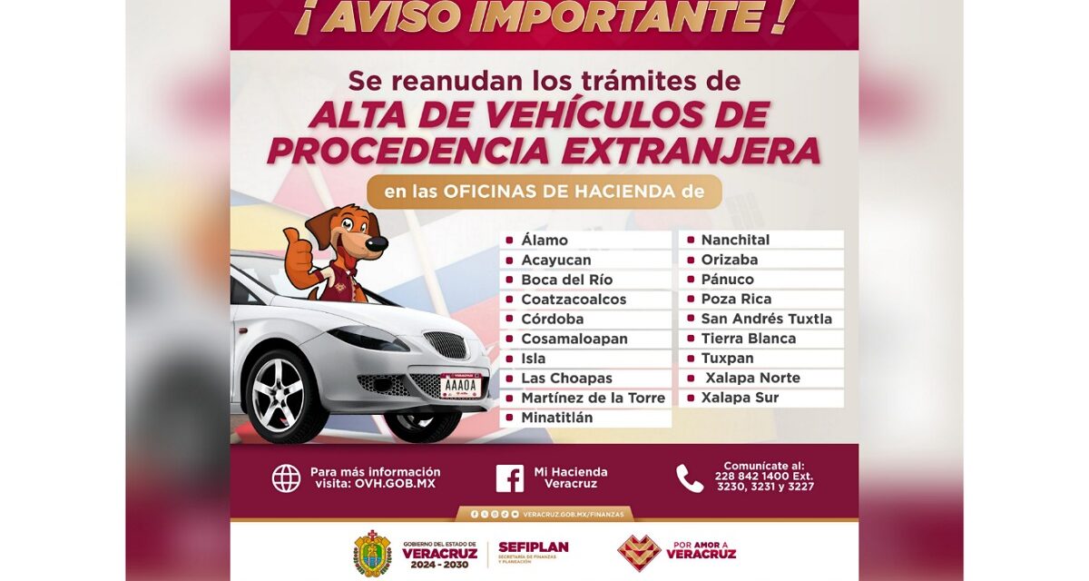 Veracruz reanuda regularización de vehículos de procedencia extranjera