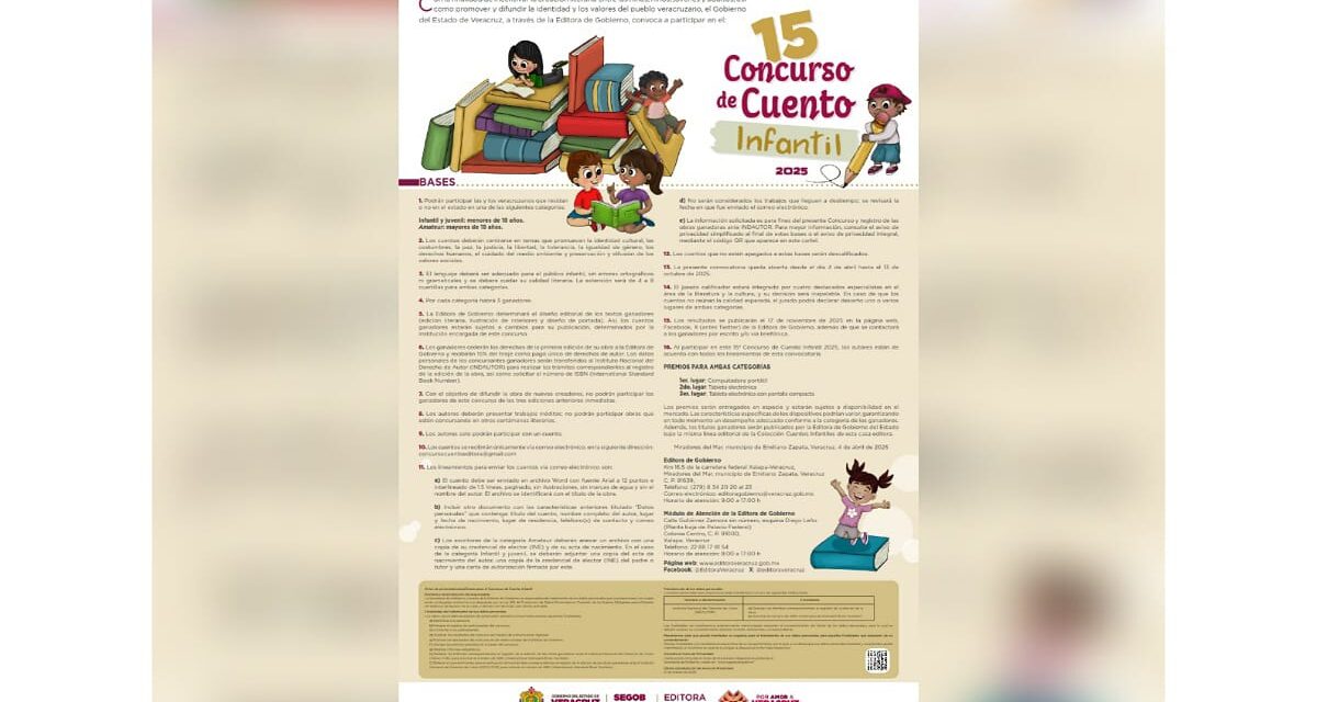 Invita Segob a participar en el 15º Concurso de Cuento Infantil