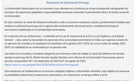 La Junta de Gobierno aprueba la prórroga del Rector Martín Aguilar Sánchez al frente de la Universidad Veracruzana para el periodo 2025-2029