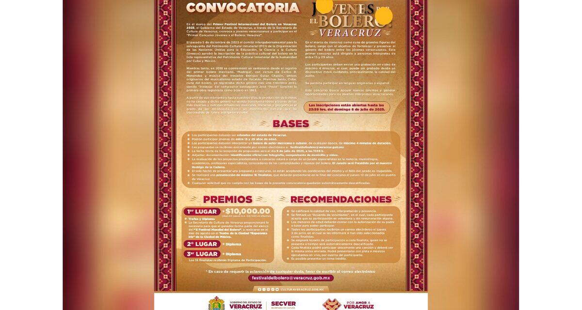 Lanza Veracruz el primer Concurso Jóvenes por el Bolero