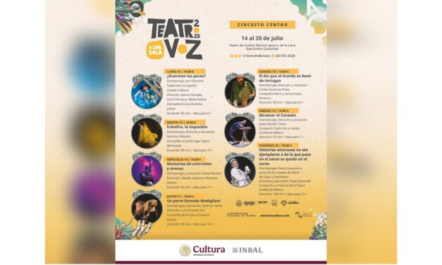 SECVER e INBAL presentan el 20 Festival de Monólogos en el Teatro del Estado