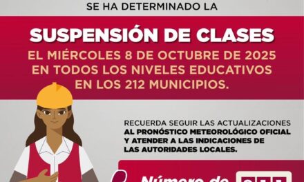 Suspenden clases en todos los niveles educativos los 212 municipios de Veracruz ante pronóstico de intensas lluvias