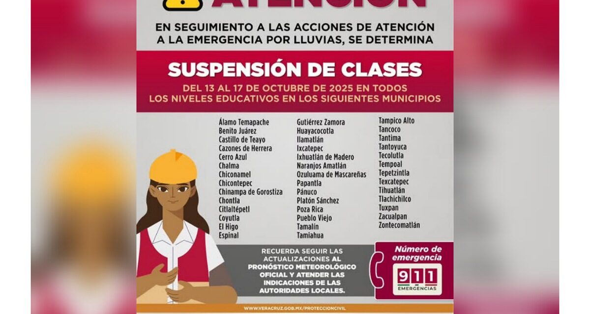 Gobierno del Estado determina suspensión de clases en 41 municipios