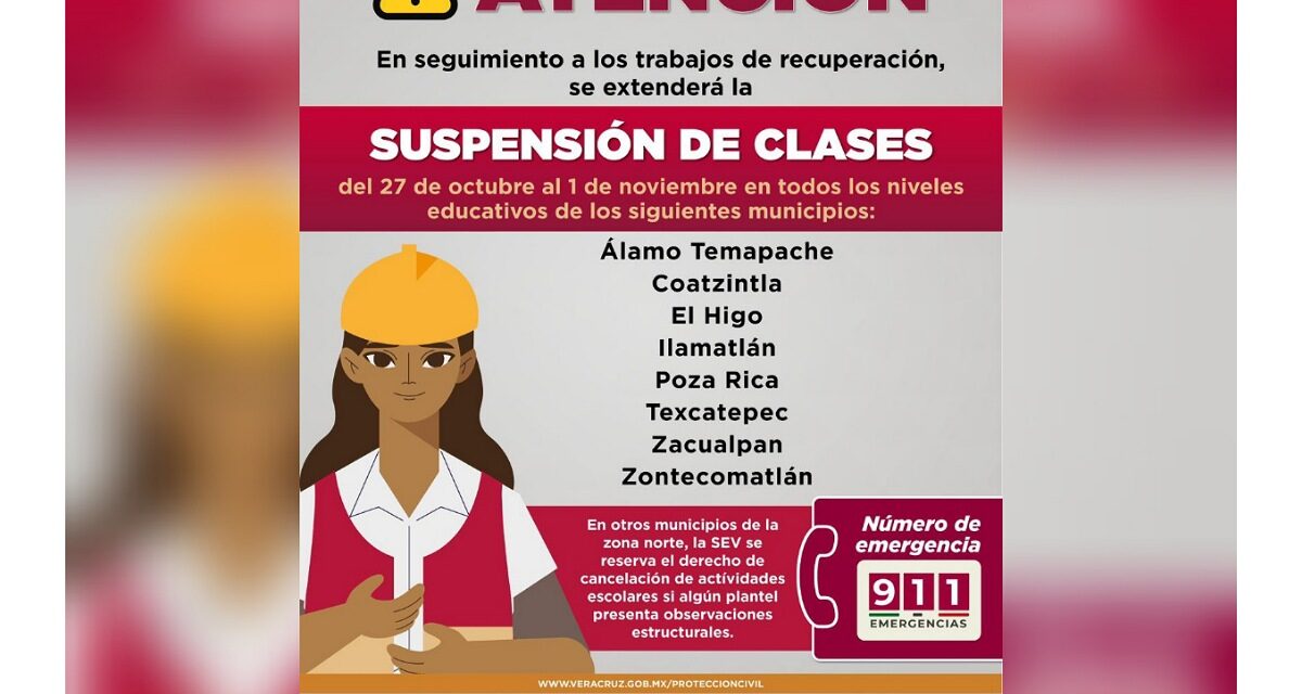 Se extiende suspensión de clases en ocho municipios de la zona norte