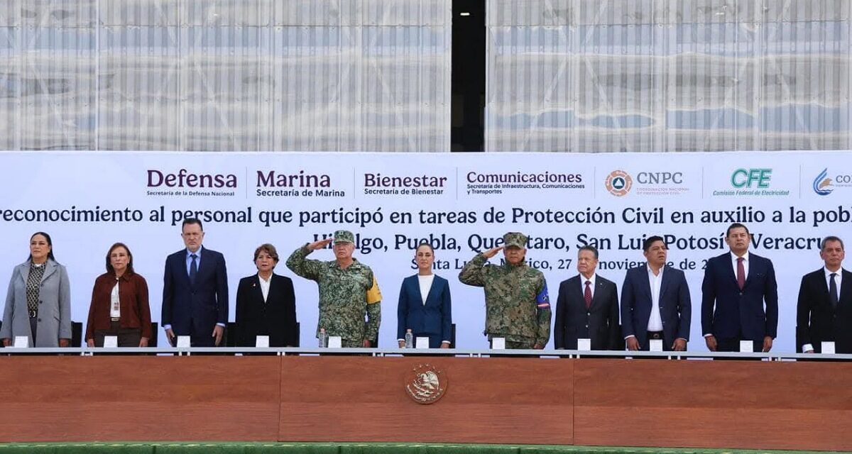 Rocío Nahle acompaña a la presidenta Claudia Sheinbaum en reconocimiento a las Fuerzas Armadas y civiles por apoyo ante lluvias