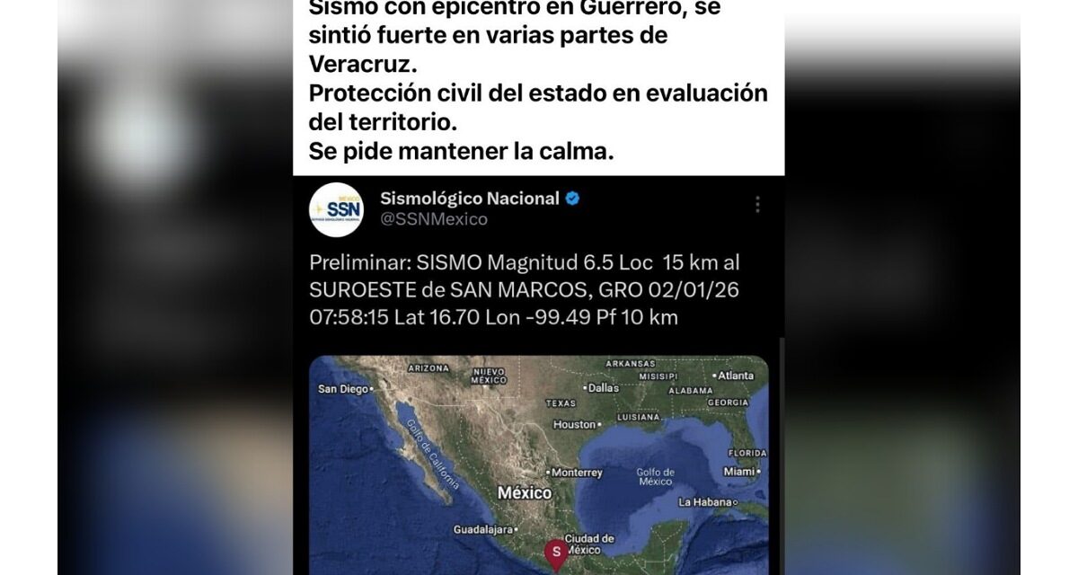 Al momento sin registro de afectaciones por sismo, señala Gobernadora Rocío Nahle