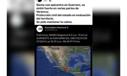 Al momento sin registro de afectaciones por sismo, señala Gobernadora Rocío Nahle