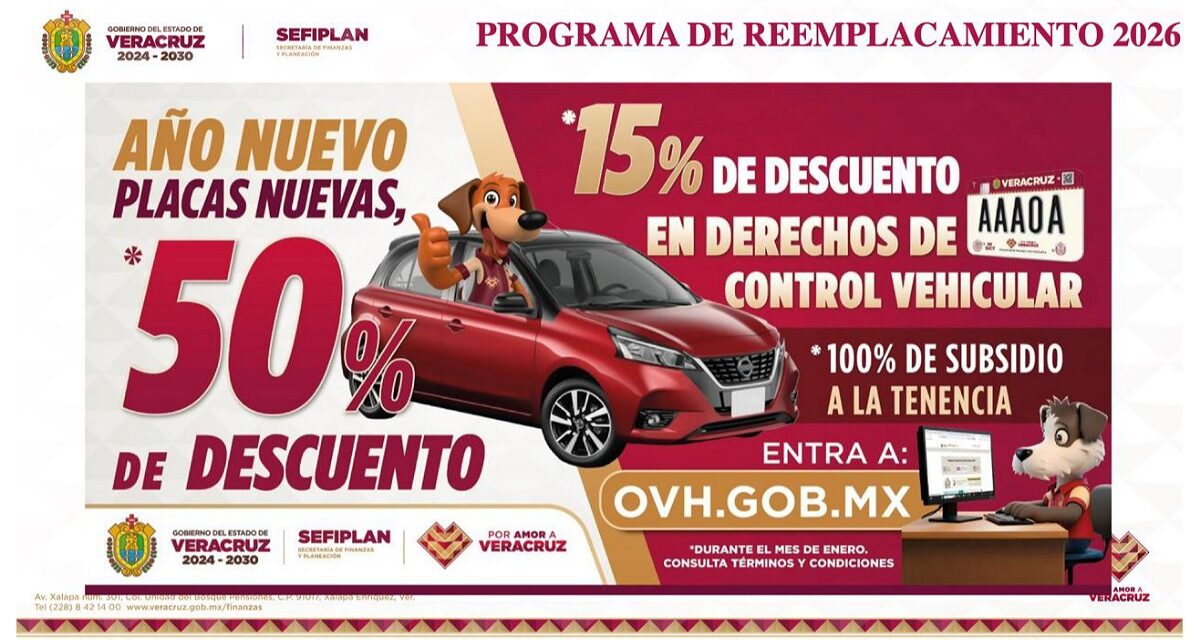 Reemplacamiento con 50% de descuento si se paga en los primeros seis meses de 2026