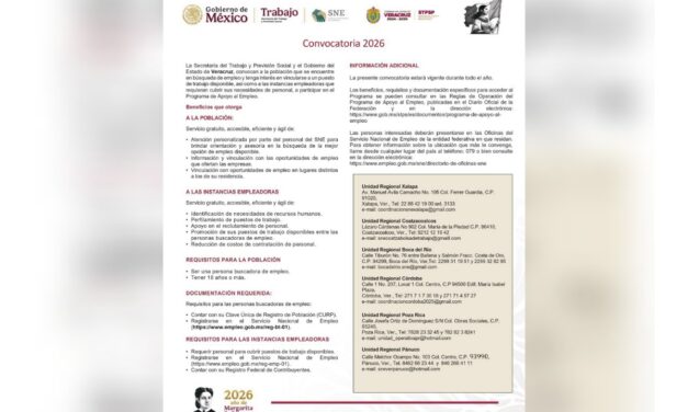 Disponible la convocatoria 2026 del Programa de Apoyo al Empleo en Veracruz