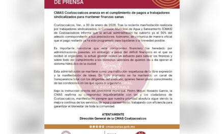 CMAS Coatzacoalcos avanza en el cumplimiento de pagos a trabajadores sindicalizados para mantener finanzas sanas