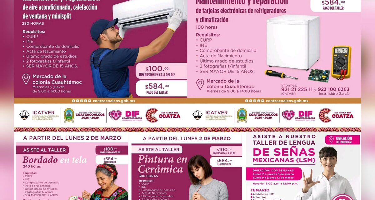 DIF Coatzacoalcos e ICATVER abren inscripciones para talleres con certificación