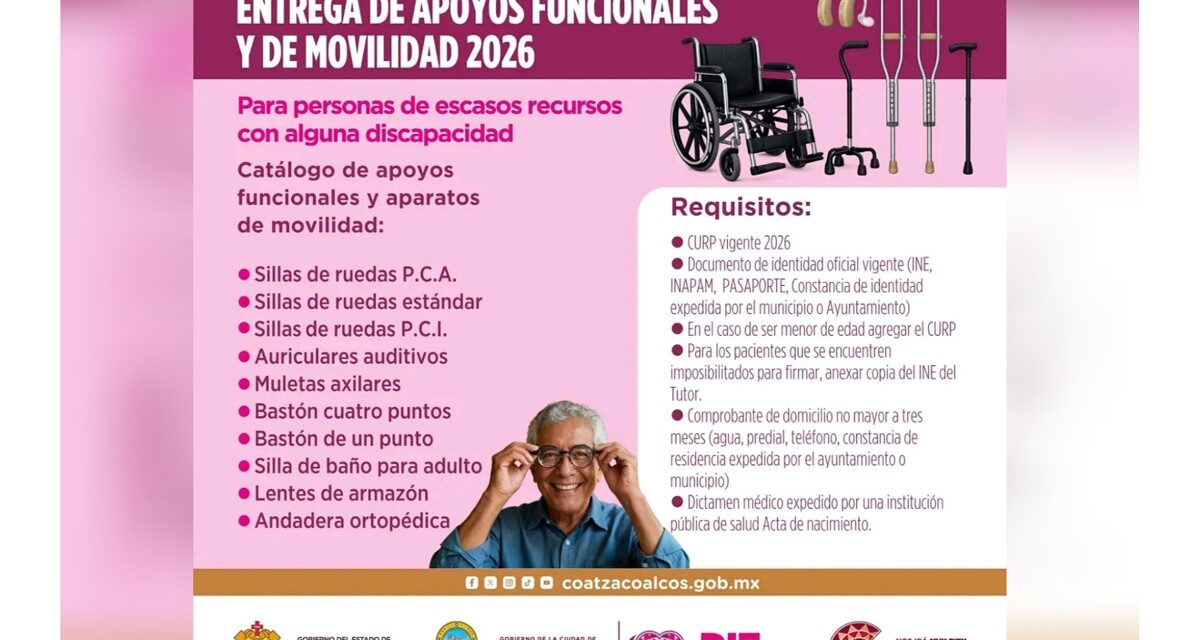 Convoca DIF Coatzacoalcos a Primera Jornada para Entrega de Apoyos Funcionales y Movilidad 2026