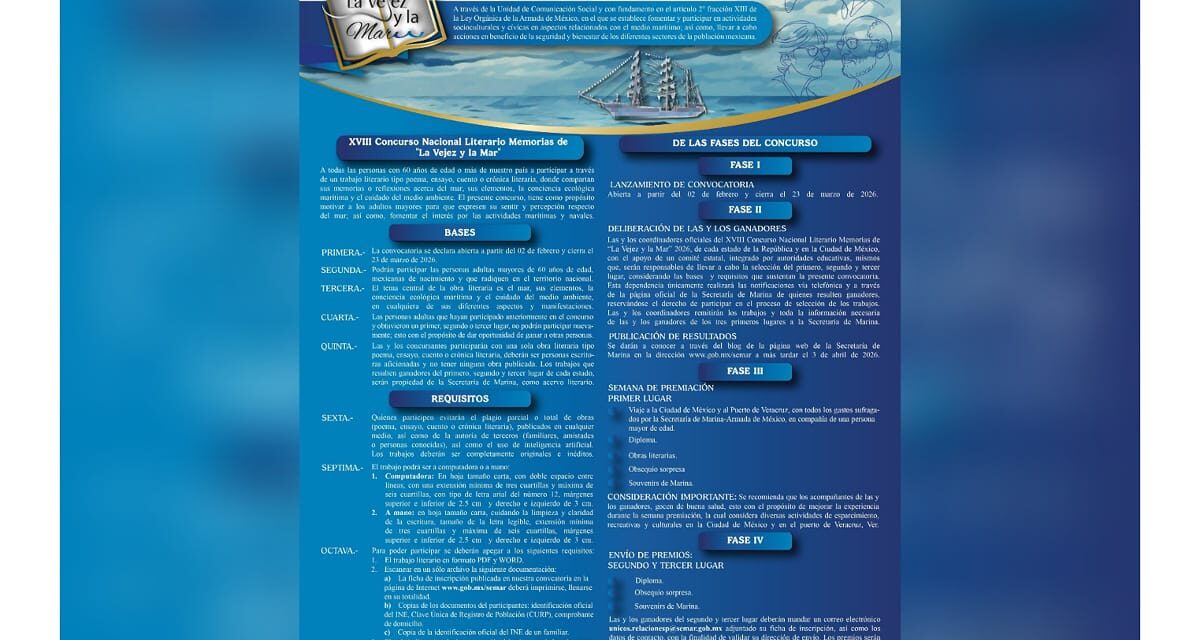 “La Vejez y la Mar”: invitan a adultos mayores de Coatzacoalcos a concurso literario nacional