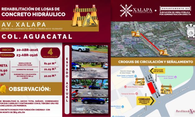 Obra en zona UV liberada; en la avenida Xalapa cierre parcial se mantendrá al jueves, trabajan en rehabilitación