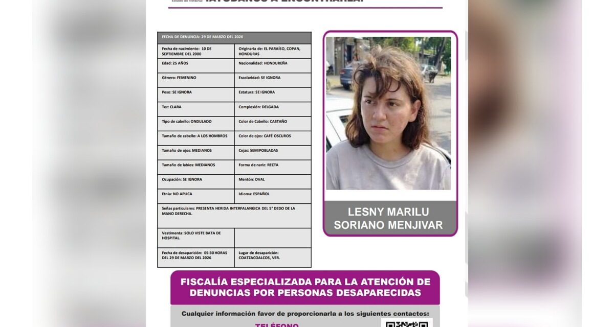 DIF pide apoyo para localizar a Lesny Marilu, joven desaparecida en Coatzacoalcos