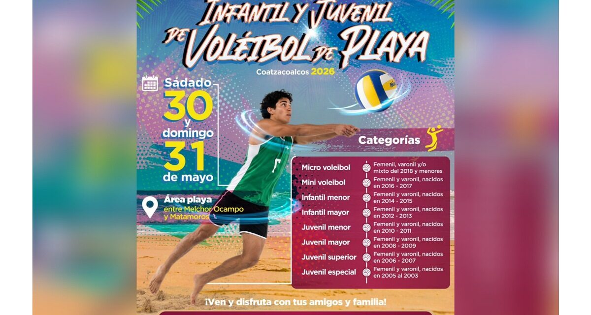 Coatzacoalcos será sede del Festival Estatal Infantil y Juvenil de Voleibol de Playa 2026