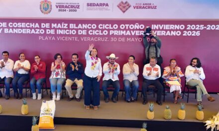 Desde Playa Vicente, Rocío Nahle anuncia que Veracruz triplicó apoyo al maíz y alcanzó cobertura para 60 mil hectáreas