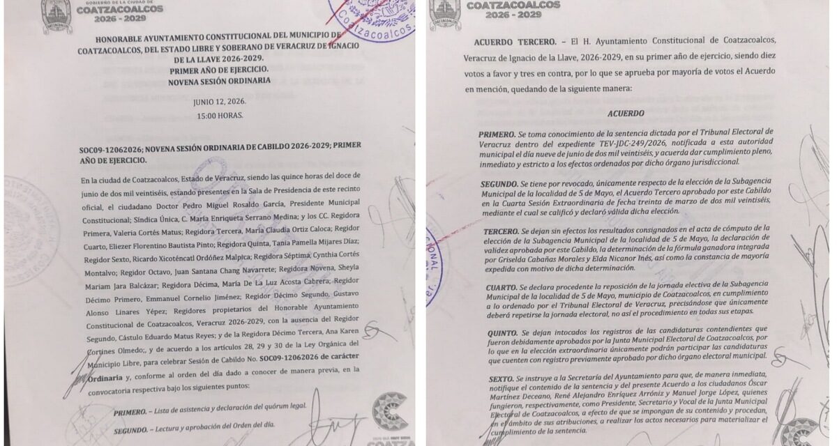 Coatzacoalcos realizará jornada extraordinaria para elección de la Subagencia Municipal de la localidad 5 de Mayo