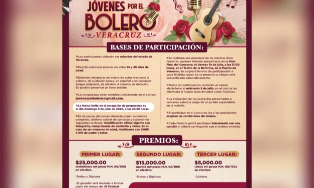 Abre SECVER convocatoria para el segundo concurso Jóvenes por el Bolero: Veracruz