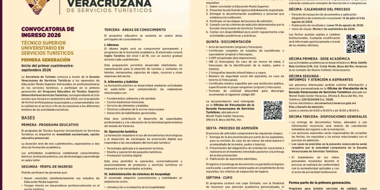 Escuela de Servicios Turísticos mantiene abierta convocatoria de ingreso