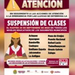 Gobierno del Estado suspende clases en 13 municipios ante las lluvias