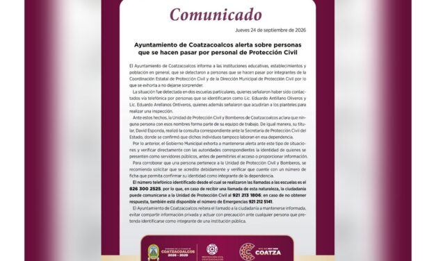 Ayuntamiento de Coatzacoalcos alerta sobre personas que se hacen pasar por personal de Protección Civil