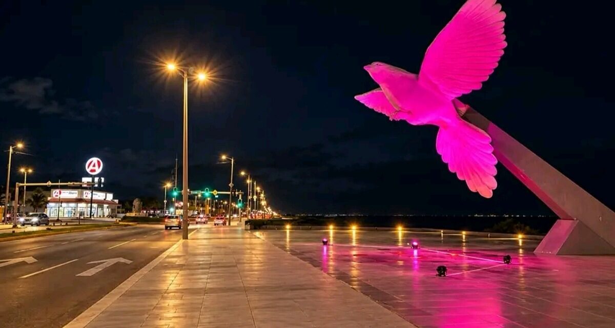 Coatzacoalcos se ilumina de rosa durante octubre para promover la concientización sobre el cáncer de mama