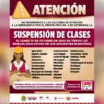 Gobierno del Estado suspende clases en 28 municipios ante efectos del FF2