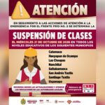 Continúa suspensión de clases en 8 municipios en el sur de Veracruz