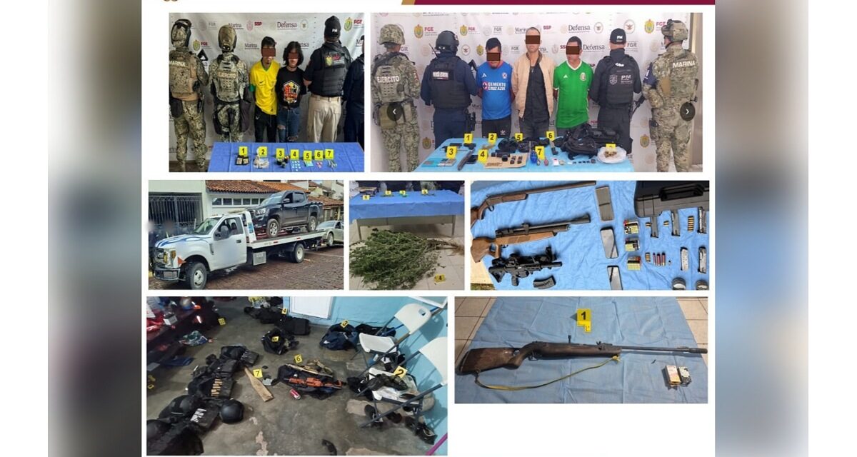 47 cateos en 30 municipios de Veracruz deja 38 detenidos; armas, vehículos, indicios y presunta droga asegurados