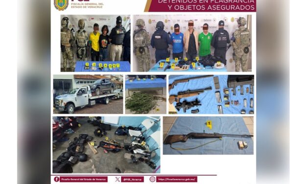 47 cateos en 30 municipios de Veracruz deja 38 detenidos; armas, vehículos, indicios y presunta droga asegurados